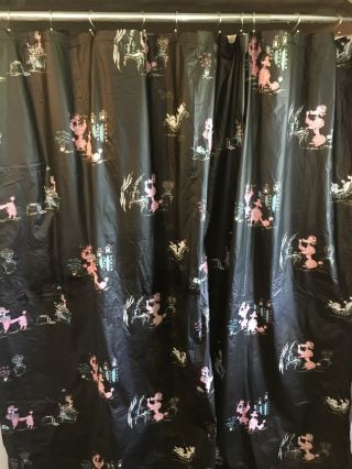 Scarce Vintage Mid - Century Pink Poodle Shower Curtain Black Vinyl 68”x68” 2