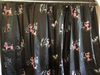 Scarce Vintage Mid - Century Pink Poodle Shower Curtain Black Vinyl 68”x68” 3