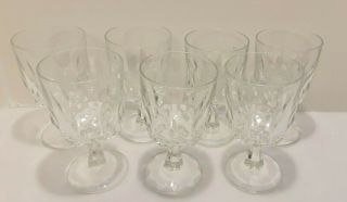 Set Of 7 Vintage Arcoroc Clear Glass Paneled Stem Drinking Glasses 6 Inch Tall