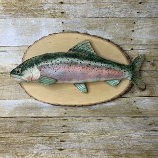 Wood Mounted Rainbow Trout Fish Fabric Plush Man Cave Gag Gift Vintage