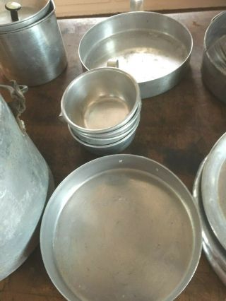 Vintage aluminum/tin Nesting Cooking Camp Set of Pots,  Pans,  Dishes,  Cups 4