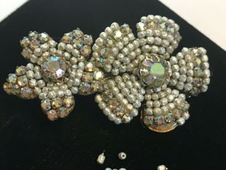 Vintage Signed Miriam Haskell Rhinestone Seed Pearl Brooch Pin Earrings Repair 2