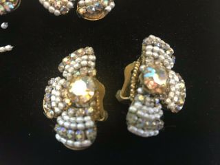 Vintage Signed Miriam Haskell Rhinestone Seed Pearl Brooch Pin Earrings Repair 3