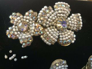 Vintage Signed Miriam Haskell Rhinestone Seed Pearl Brooch Pin Earrings Repair 4