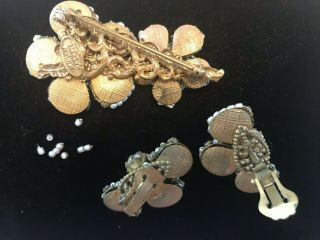 Vintage Signed Miriam Haskell Rhinestone Seed Pearl Brooch Pin Earrings Repair 5