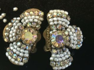Vintage Signed Miriam Haskell Rhinestone Seed Pearl Brooch Pin Earrings Repair 8