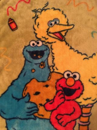 Vintage Sesame Street Plush Baby Blanket Big Bird Elmo Cookie Monster 32x42 2