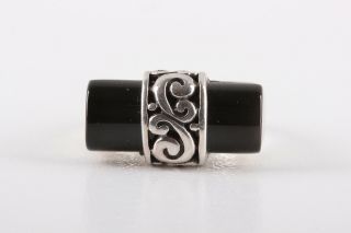 Sterling Black Onyx Stone Embossed Filigree Design Ring Size 9 925 Vintage 0827