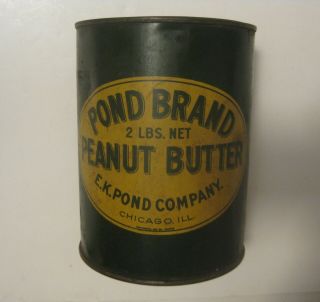 Vintage E.  K.  Pond Brand Peanut Butter Advertising Can W/ Painted Label Chicago