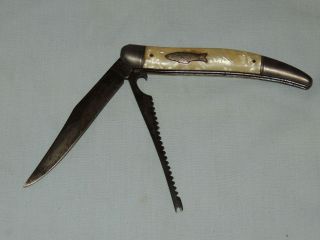 Vintage Imperial 2 Blade Folding Fish Knife Pocket Knife Pearl Handle