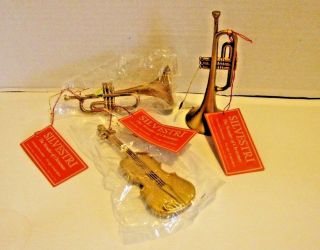 3 Silvestri Vintage Copper Musical Instruments Christmas Ornaments