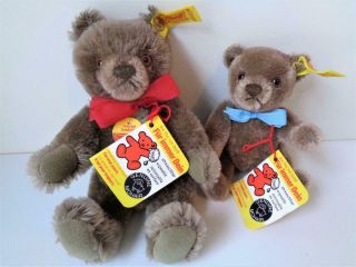 Vintage Steiff Miniature Teddy Bears 0202/14 & 0202/18 With Tags Id Brown