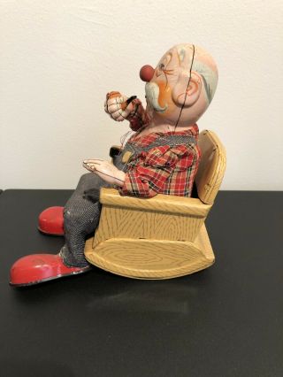 Old Man Pipe Rocking Chair SAN Litho Battery Tin Toys Vintage Japan Grandpa 2