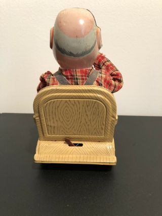 Old Man Pipe Rocking Chair SAN Litho Battery Tin Toys Vintage Japan Grandpa 3