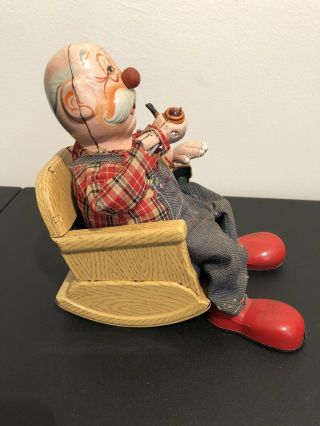 Old Man Pipe Rocking Chair SAN Litho Battery Tin Toys Vintage Japan Grandpa 4