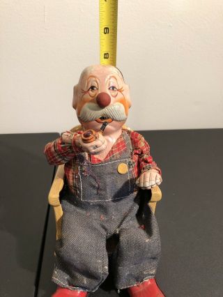 Old Man Pipe Rocking Chair SAN Litho Battery Tin Toys Vintage Japan Grandpa 7