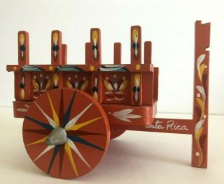 Vintage Wooden Costa Rica Hand Painted Wagon Cart Decoration