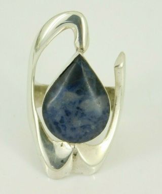 Vintage Taxco Mexico Sterling Silver Sodalite Modernist Ring Size 7.  5