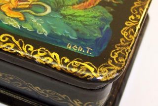Vintage SIGNED Russian LACQUERED Trinket BOX Black/Red/Gold LOVERS Boy/Girl 7