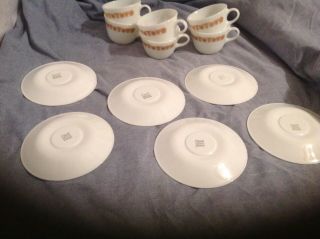 VINTAGE CORELLE PYREX BUTTERFLY GOLD 6 CUPS - 6 SAUCERS 2
