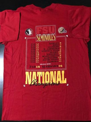 VTG NWT 90s 1993 Florida State Seminoles Football Championship T - Shirt Nutmeg 4