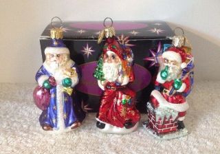 3 Vintage Christopher Radko Little Gem Petite Santa Christmas Tree Ornaments Box