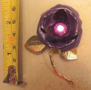 Vintage 70 ' s Chunky Rose Flower Power Enamel Acrylic Bead Pin Brooch Purple Pink 2