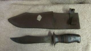 Vintage Unbranded Trench Knife With Leather Sheath - Unique (k 4)