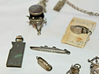 (16) Vintage Estate Silver Plated Movable Charms,  Bracelet,  (1) Sterling EXCEL 4