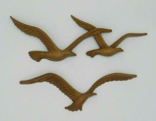 Vintage Homco Flying Seagull Bird Wall Hanging Decor Set Brown Faux Wood Plastic