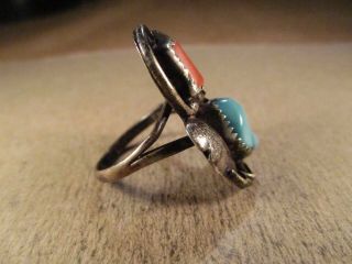 Vintage Sterling Silver & Turquoise/Coral Ring,  Unsigned,  Size 9.  5,  7.  2g 2
