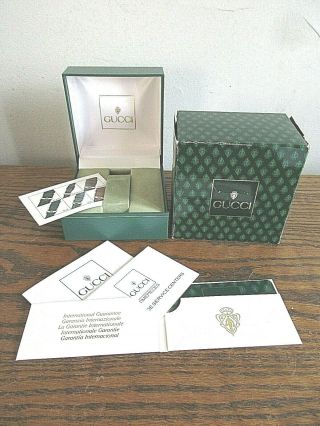 Vintage Gucci Green Monogram Watch Inner & Outer Box,  Pamphlets