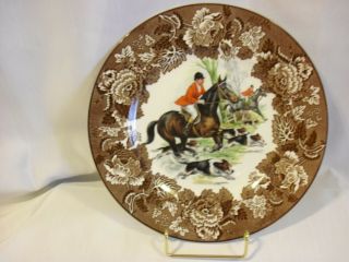 Vtg,  Wood & Son Alpine England Plate With Fox Hunting Horse & Hound Ironstone "