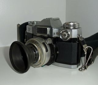 Vintage Zeiss Ikon Contaflex Tessar 2.  8/50mm 35mm Camera,  1109 Rubber Hood Gc