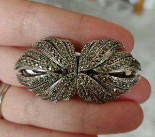 Vintage Art Deco Jewellery Sparkling Marcasite Silver Brooch Shawl Pin