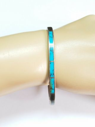 Vintage Taxco Mexico 925 Sterling Silver Turquoise Hinged Bangle Bracelet 7.  25 "