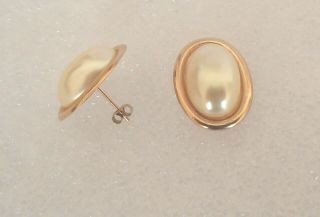 1980’s Vintage 9ct Gold Faux Pearl Stud Earrings Very Large Size Vintage