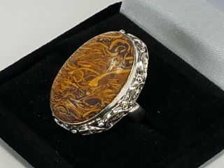Huge Vintage Sterling Silver Miriam Jasper Ring Size 7 Protection Healing