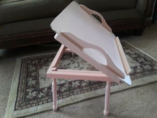 Vintage Adjustable 4 Position Light Pink W/pinstripe Wood Bed Tray Lap Table