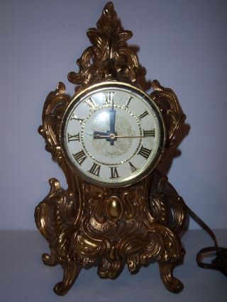 Vintage Lanshire Ornate Cast Bronze Metal Electric Mantle Clock