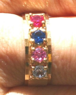 Vintage Quality 14k Gf Row Diamond Cut Band Ring With Colors Of Topaz