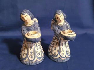 L Hjorth Denmark Vintage Hand Painted Pottery Angel Candle Holders