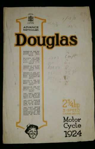 1924 Vintage Douglas Motorcycle Sales Brochure " Advance Particulars " - Opt.
