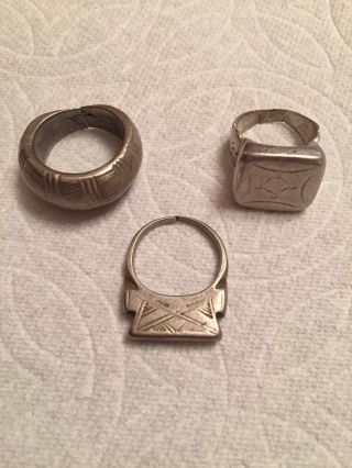 Set Of 3 Unique Vintage Silver Alloy Rings Niger Tuareg
