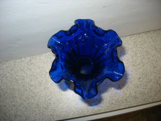 Vintage Handmade FENTON Cobalt Blue Wheat Vase Ruffled Top No Flaws 5