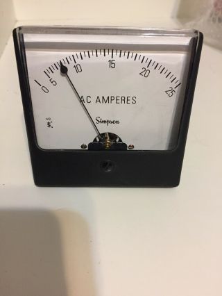Simpson Ac Amperes Panel Meter Amp Gauge 0 - 25 Sky 03200 1357 1x037 Usa Vintage