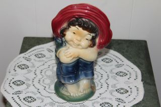 Vintage.  Ceramic.  Royal Copley.  Girl W / Red Hat.  Planter.  U.  S.  A.
