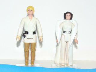 2 Vintage Kenner Star Wars Action Figures,  Princess Leia,  Luke Skywalker,  1977
