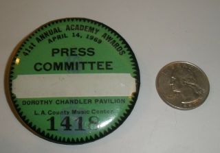Academy Awards 41st Annual 1969 Press Committee Pinback Pin Vintage