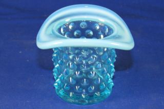 Fenton Art Glass Blue Opalescent Hobnail Mini Hat Vase,  Pre - 1970 Vintage